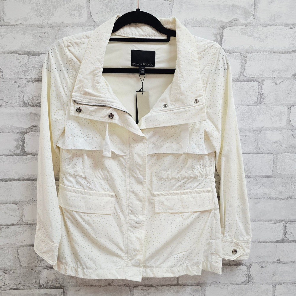 NWT Banana Republic XXS‎ Petite White Eyelet Water Repellent Field Jacket